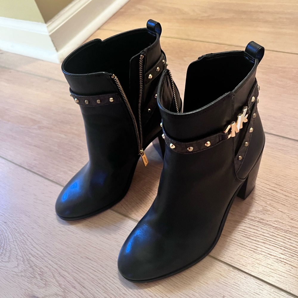 Michael Kors Black Ankle Boots with Gold Studs